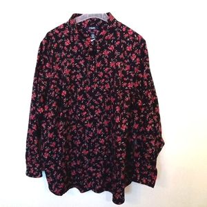 Ralph Lauren Small Rose Floral on Black Button Up Cotton Shirt Size 2XL